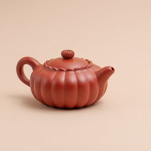 Teapot Yixing Red Zhu Ni Clay In whimsical Finely Detailed Pumpkin Shape